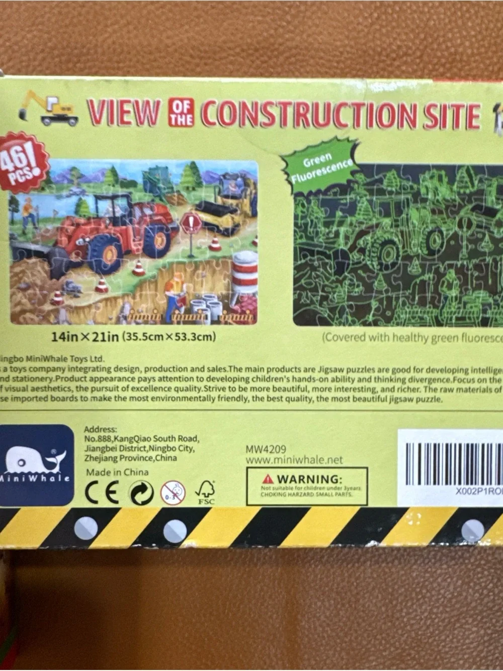 MiniWhale Construction Site Floor Puzzle 46 Pieces 14x21 Kids Ages 3+ New